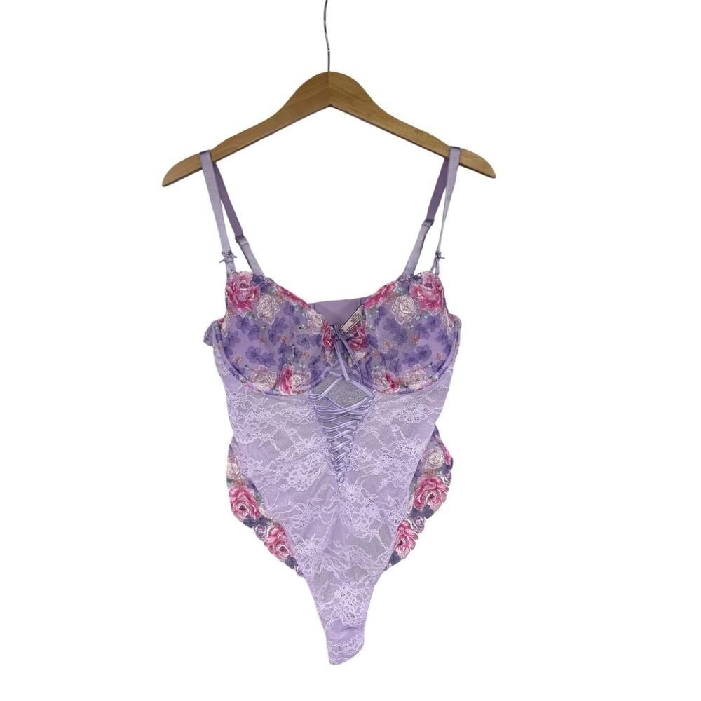 Victoria’s Secret Purple Whimsical Lace Floral One Piece Lingerie Ethereal L?